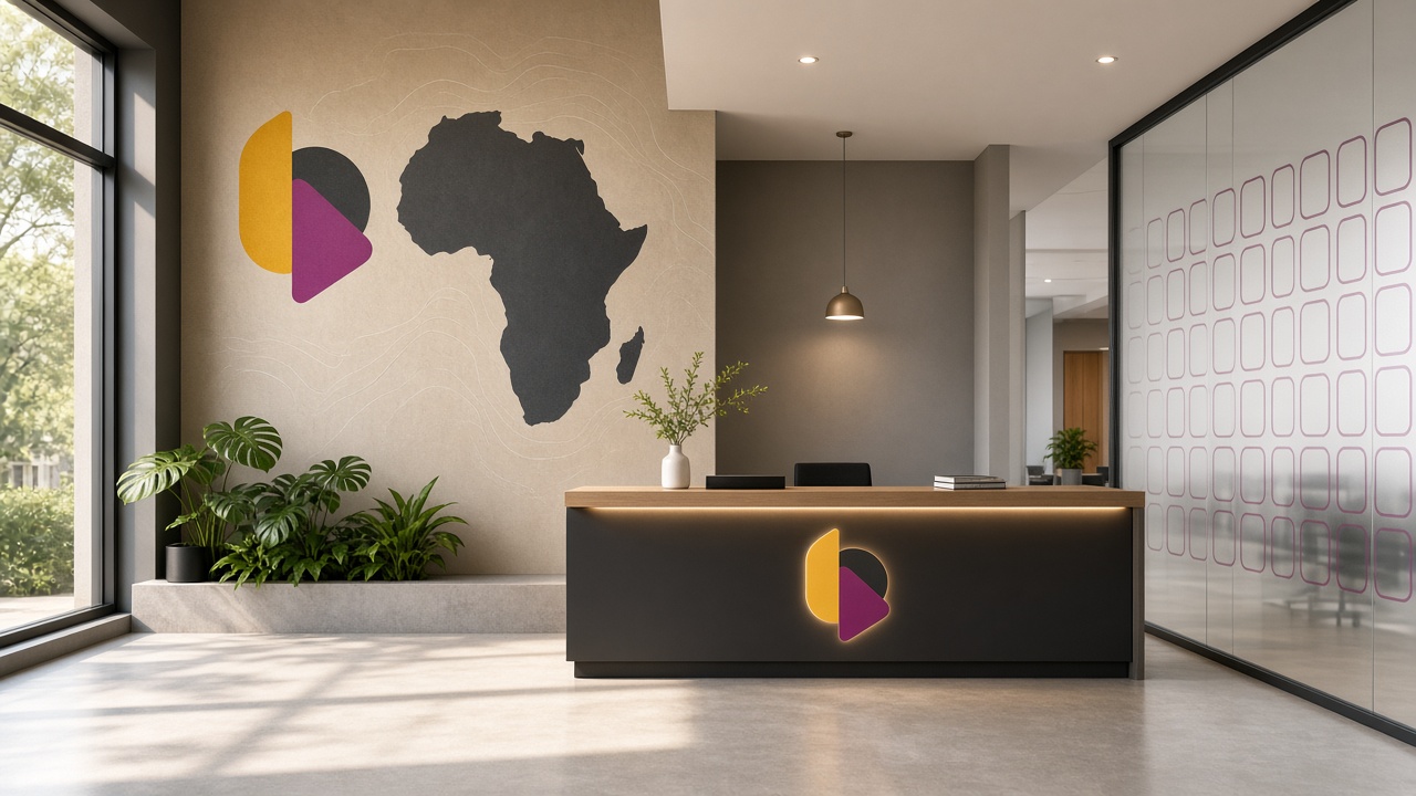 Branded office interior with wall graphics